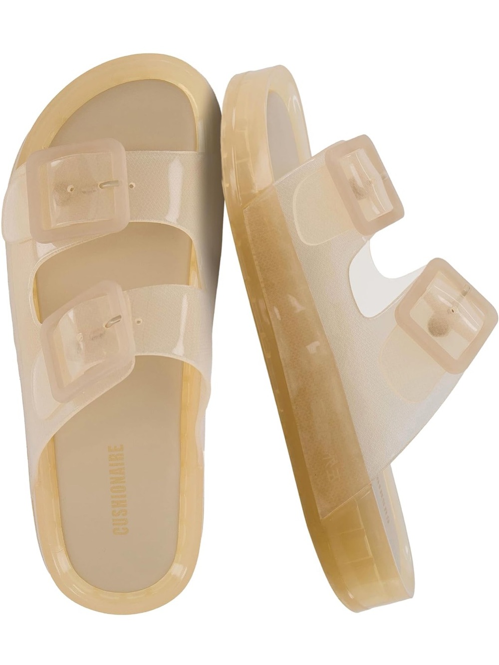 Transparent Cream Double-Buckle Slide Sandals — Women